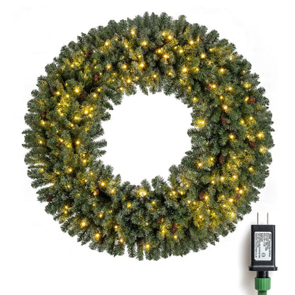 60 Inch Pre-Lit Artificial Christmas Wreath 200 LED Warm White Lights