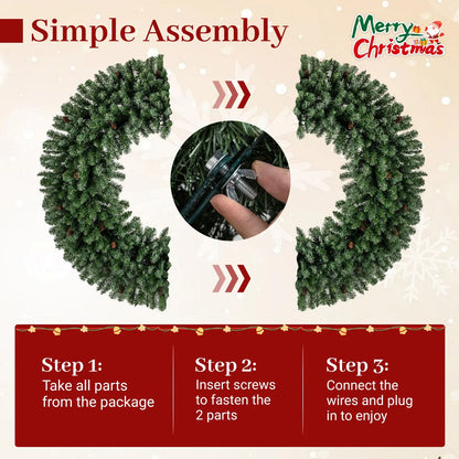 60 Inch Pre-Lit Artificial Christmas Wreath 200 LED Warm White Lights