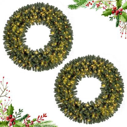 60 Inch Pre-Lit Artificial Christmas Wreath 200 LED Warm White Lights