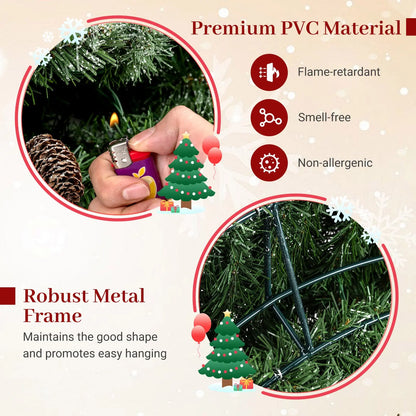 60 Inch Pre-Lit Artificial Christmas Wreath 200 LED Warm White Lights