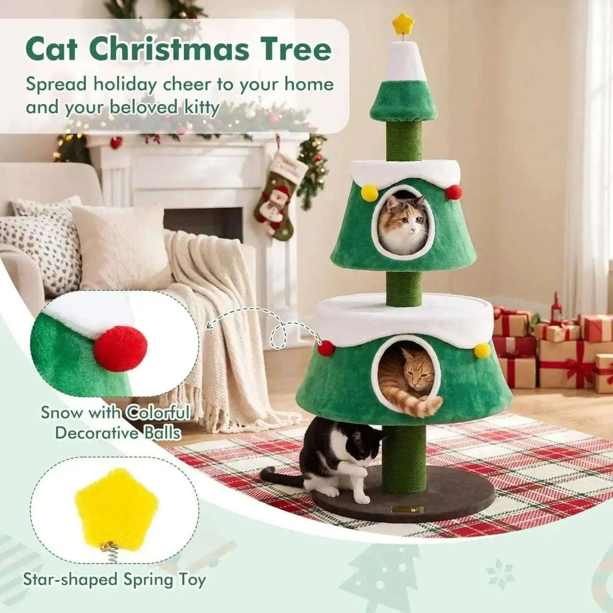 61.5" Christmas Tree Cat Tower with 2 Condos & Scratching Posts Cartsfy Inc.