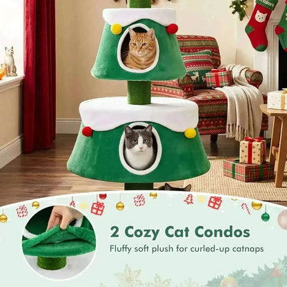 61.5" Christmas Tree Cat Tower with 2 Condos & Scratching Posts Cartsfy Inc.