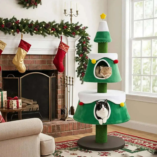61.5" Christmas Tree Cat Tower with 2 Condos & Scratching Posts Cartsfy Inc.