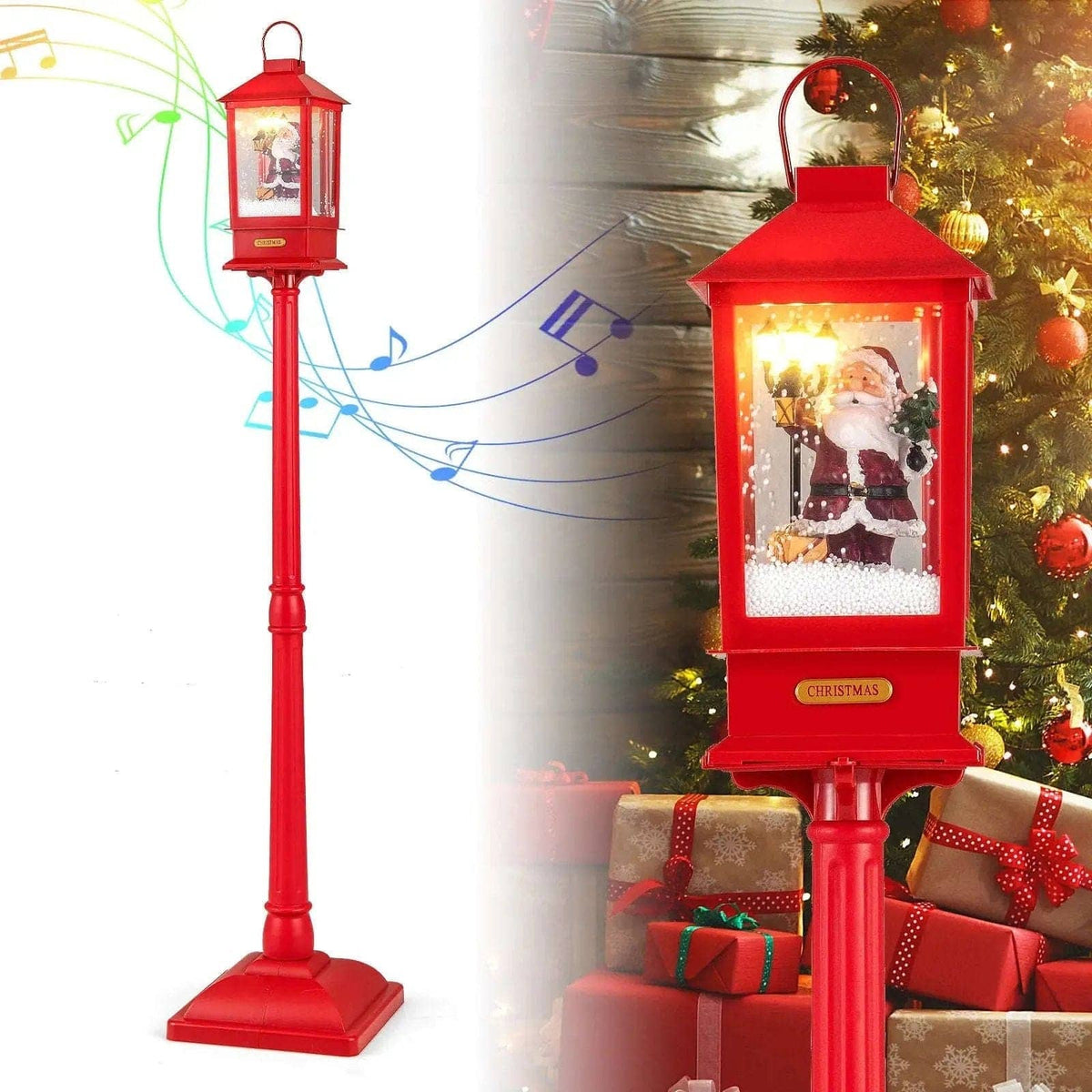61 Inch Christmas Musical Street Lamp Post with Detachable Snow Globe Lantern-Red Cartsfy Inc.
