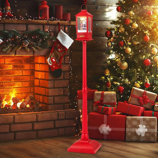 61 Inch Christmas Musical Street Lamp Post with Detachable Snow Globe Lantern-Red Cartsfy Inc.