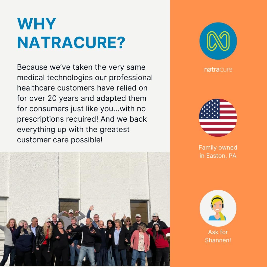 Heated eye mask team photo with NatraCure logo and family-owned badge