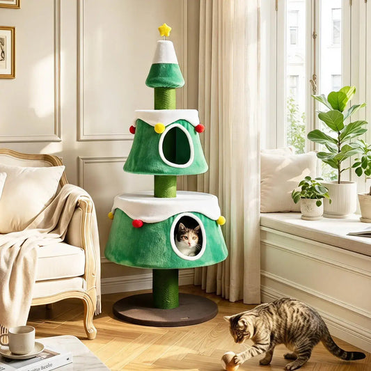 61.5" Christmas Tree Cat Tower with 2 Condos & Scratching Posts DirectDeals Default Title Default Title-