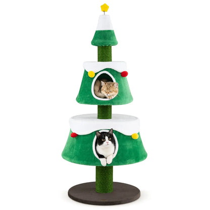 61.5" Christmas Tree Cat Tower with 2 Condos & Scratching Posts
