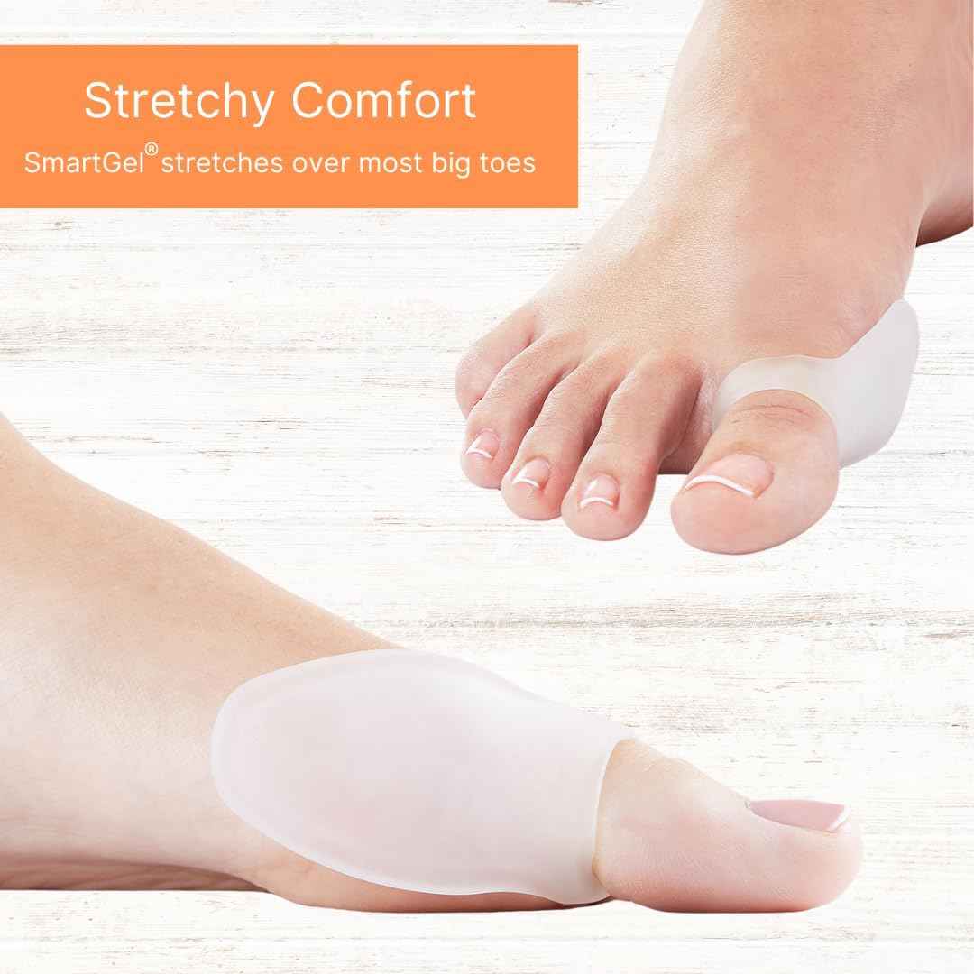 Stretchy gel toe protector for big toe, comfortable fit on foot