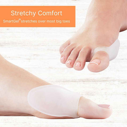 Stretchy gel toe protector for big toe, comfortable fit on foot