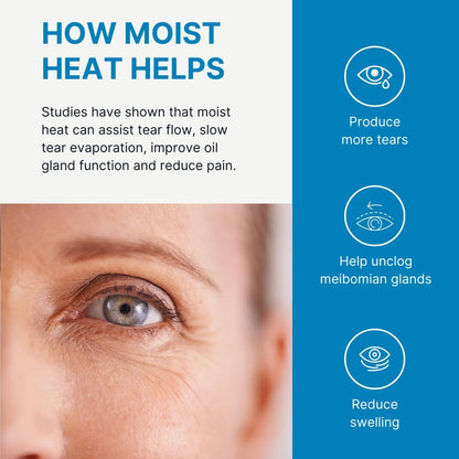 Heated eye mask moist heat effect, close-up of eye and eyelid