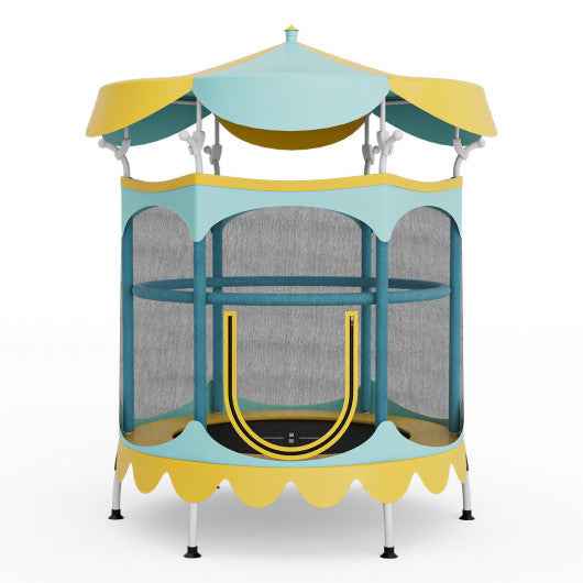 64 Inch Kids Trampoline with Detachable Canopy and Safety Enclosure Net-Yellow Cartsfy Inc.