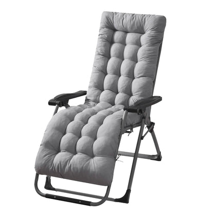 Rocking recliner chair cushion with light gray button-tufted padding