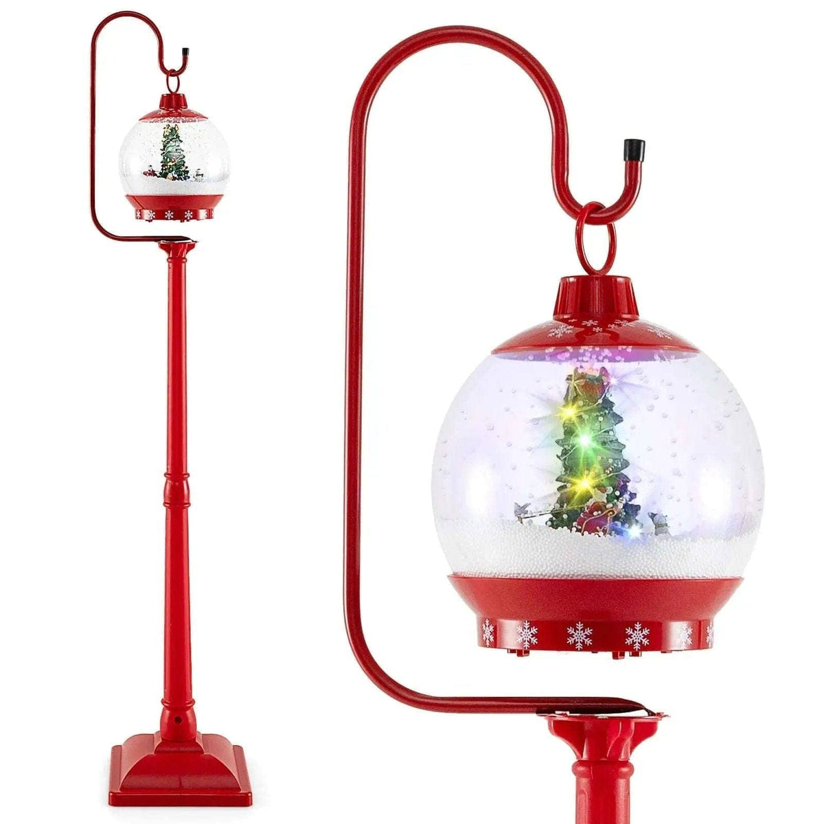 68 Inch Festive Musical Christmas Street Lamp Post with Snow Globe Lantern-Red Cartsfy Inc.
