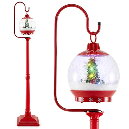 68 Inch Festive Musical Christmas Street Lamp Post with Snow Globe Lantern-Red Cartsfy Inc.