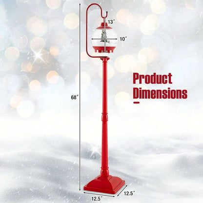 68 Inch Festive Musical Christmas Street Lamp Post with Snow Globe Lantern-Red Cartsfy Inc.