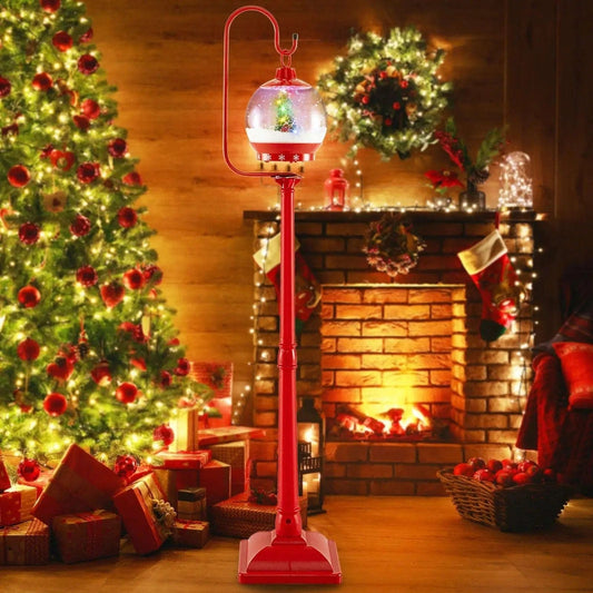 68 Inch Festive Musical Christmas Street Lamp Post with Snow Globe Lantern-Red Cartsfy Inc.