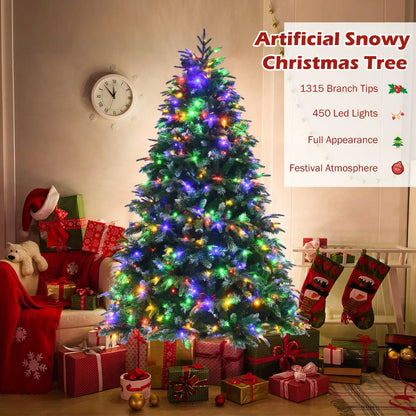 Pre-Lit Snowy Christmas Hinged Tree with Multi-Color Lights