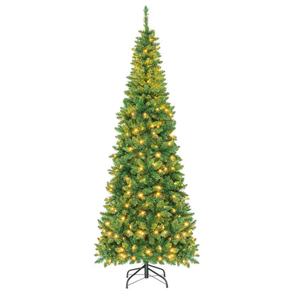 4.5 ft Pre-Lit Premium Hinged Artificial Fir Pencil Christmas Tree with LED Lights