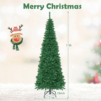 4.5 ft Pre-Lit Premium Hinged Artificial Fir Pencil Christmas Tree with LED Lights