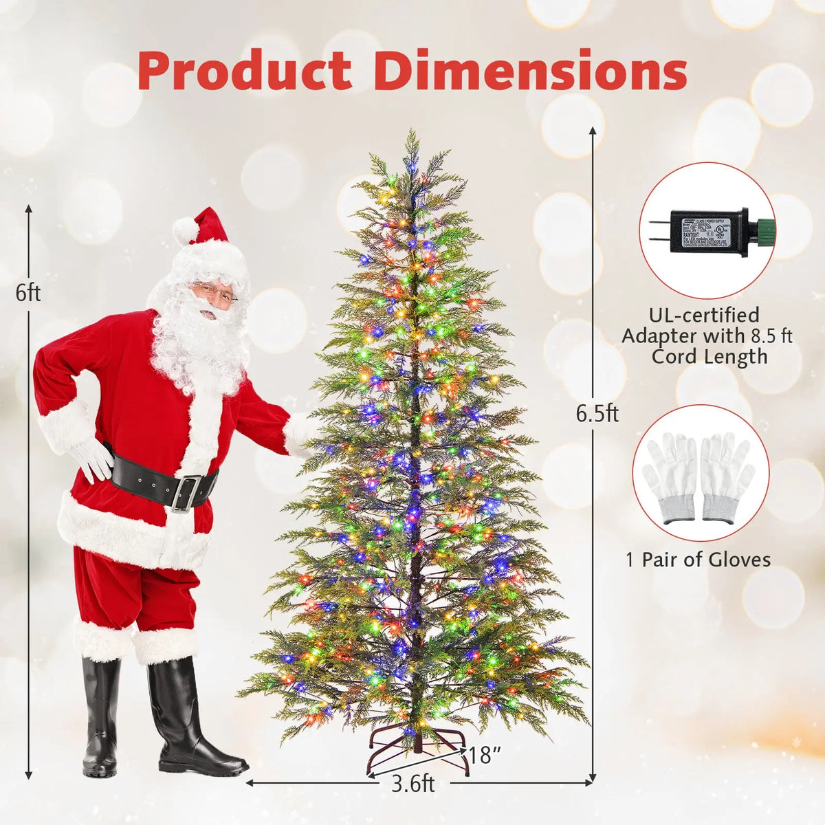 7.5 Feet Artificial Christmas Tree with Branch Tips and Colorful LED Lights