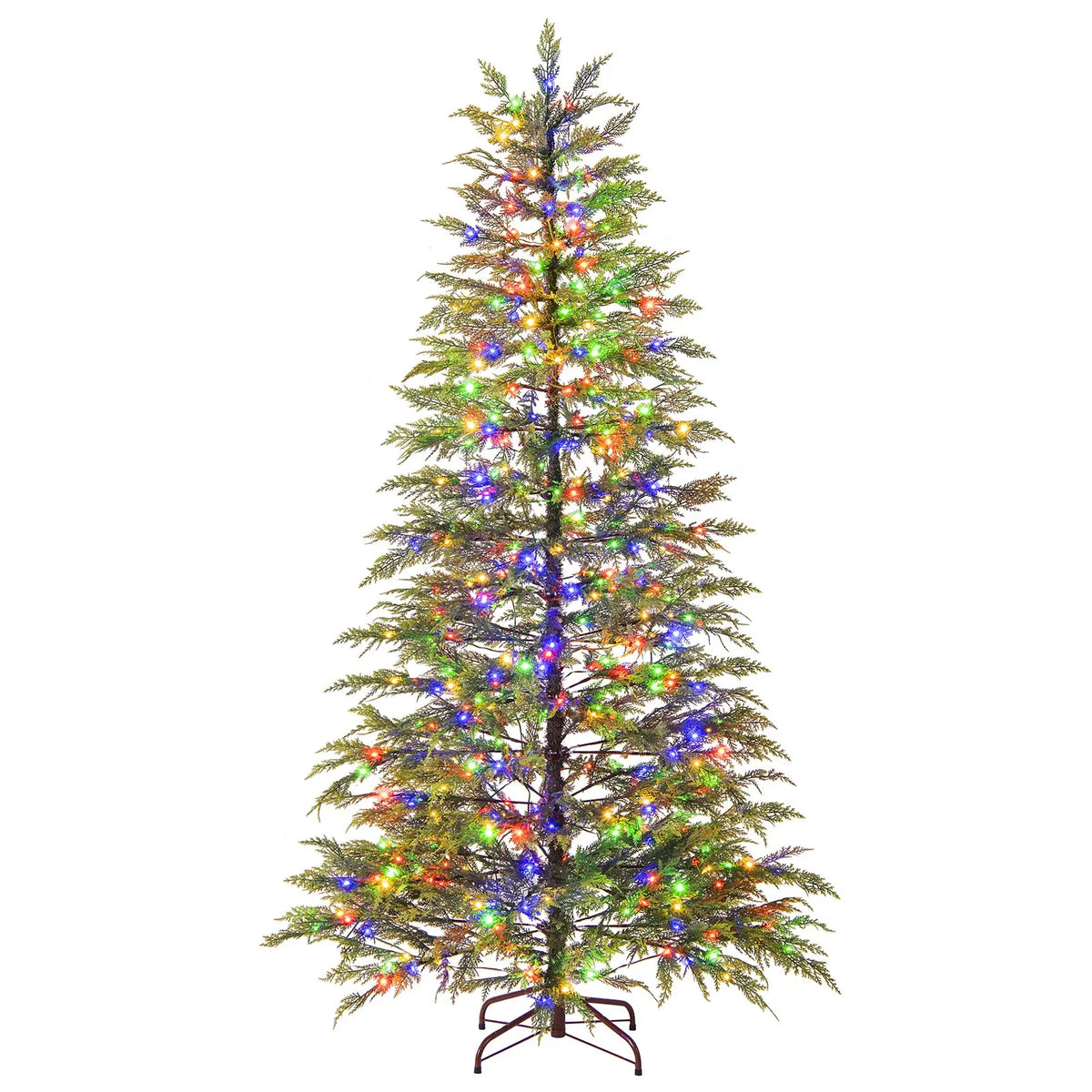 7.5 Feet Artificial Christmas Tree with Branch Tips and Colorful LED Lights