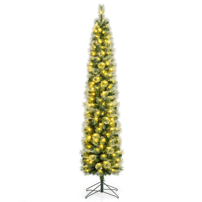 6/7/8 FT Pre-Lit Pencil Artificial Christmas Tree with 120/150/200 LED Warm White Lights and 8 Modes