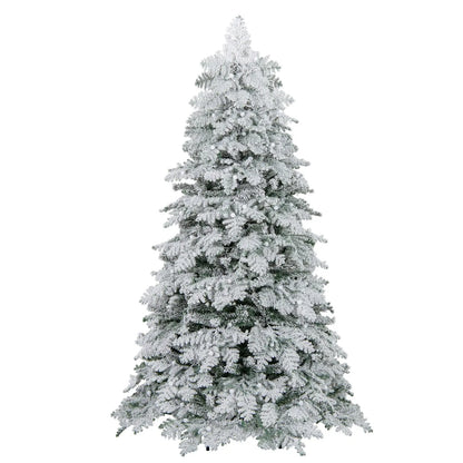 6/7 Feet Artificial Snow-flocked Christmas Tree Pre-lit Hinged Xmas Tree with 130 Twinkle Balls