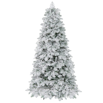 6/7 Feet Artificial Snow-flocked Christmas Tree Pre-lit Hinged Xmas Tree with 130 Twinkle Balls