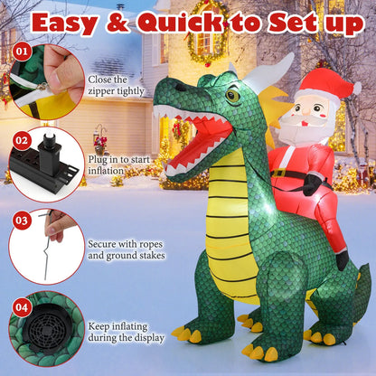 6.7 Feet Christmas Inflatable Santa Claus Ride on Dinosaur with Built-in LED Lights