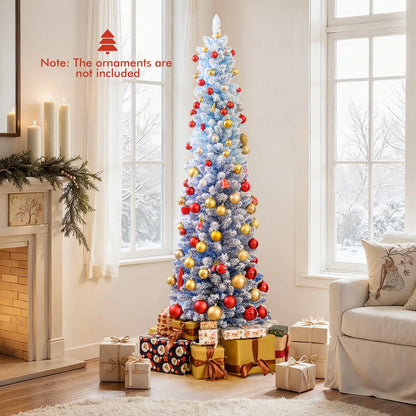 6/7 Feet Snow-flocked Artificial Christmas Tree with 220/290 Warm White LED Lights