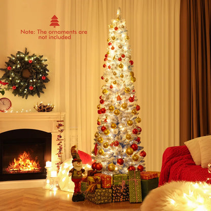 6/7 Feet Snow-flocked Artificial Christmas Tree with 220/290 Warm White LED Lights