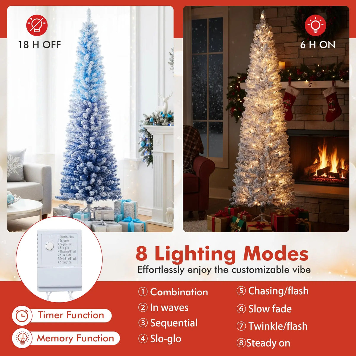 6/7 Feet Snow-flocked Artificial Christmas Tree with 220/290 Warm White LED Lights