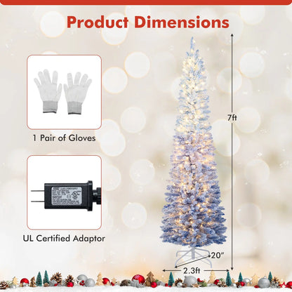 6/7 Feet Snow-flocked Artificial Christmas Tree with 220/290 Warm White LED Lights