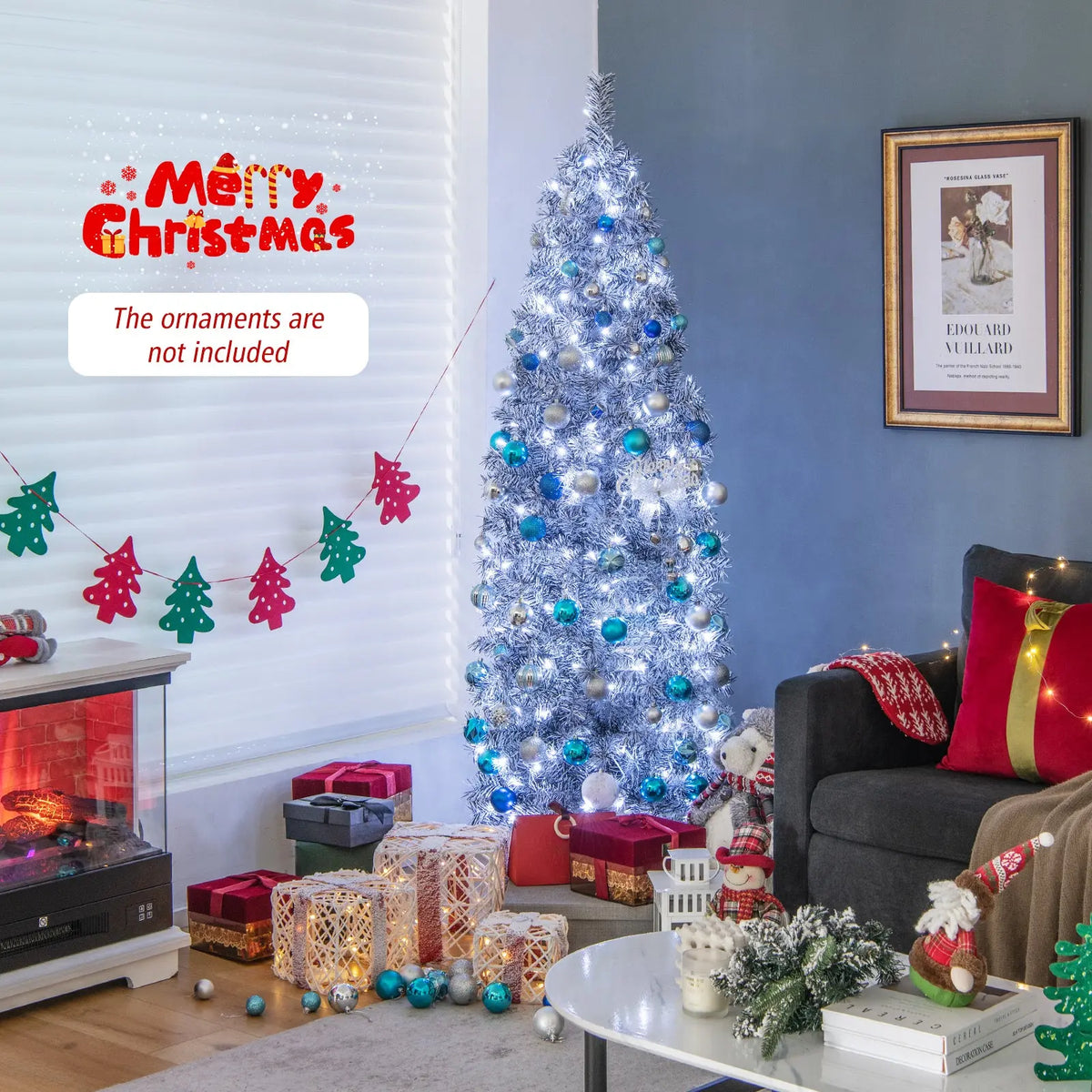 6 FT Pre-Lit Artificial Christmas Tree with 250 Cool-White LED Lights Black and White