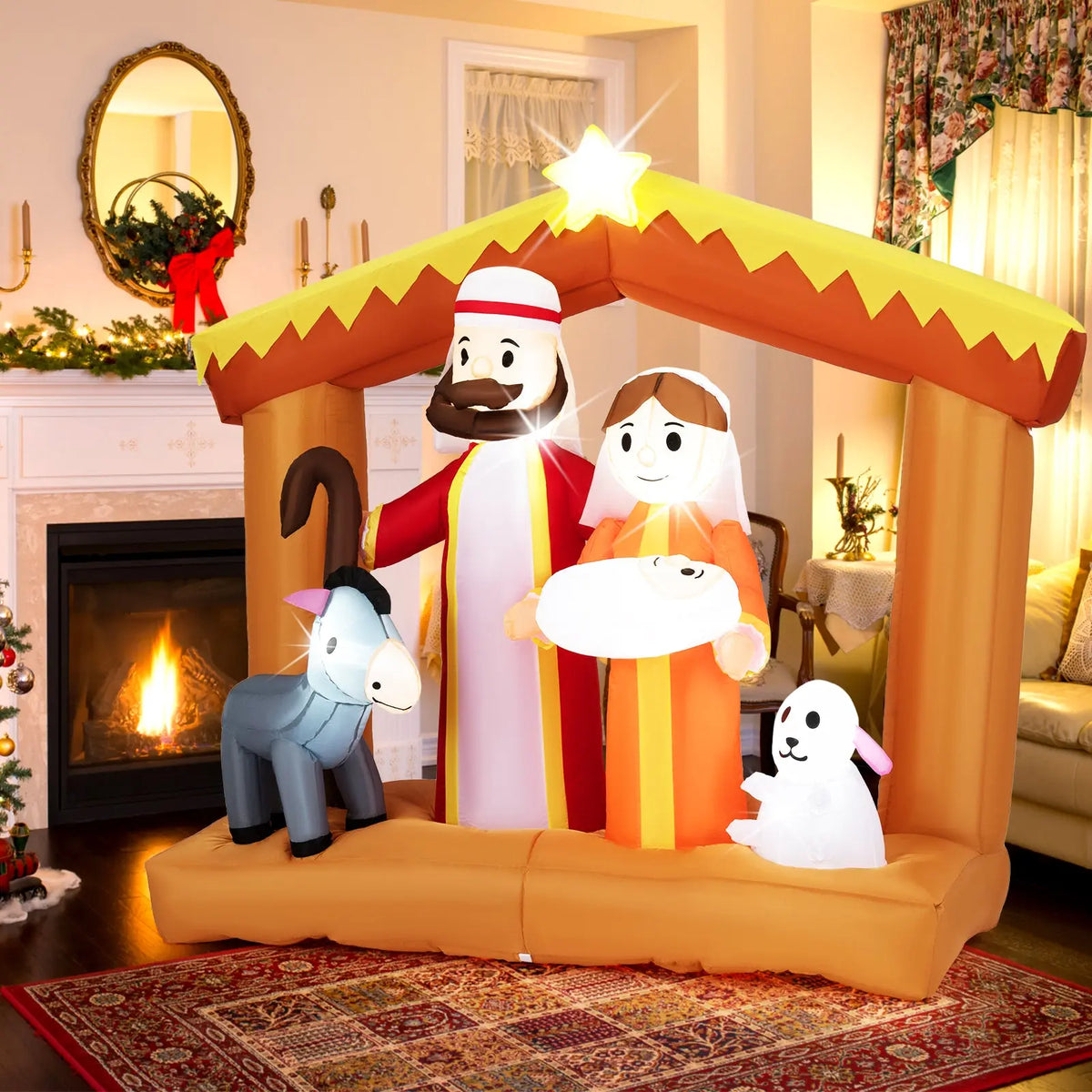 6 Feet Christmas Inflatables Nativity Scene Outdoor Decoration with Built-in LED Lights