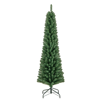 5/6/7/8 Feet Pencil Christmas Tree with 295/392/523/671 Memory Wire Branch Tips and Upgraded Metal Stand