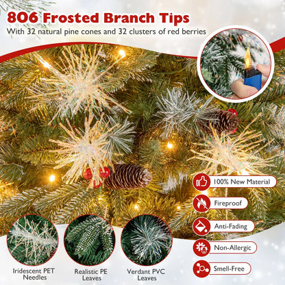 5 Feet Pre-Lit Artificial Christmas Tree with 8 Modes LED Lights with Berries