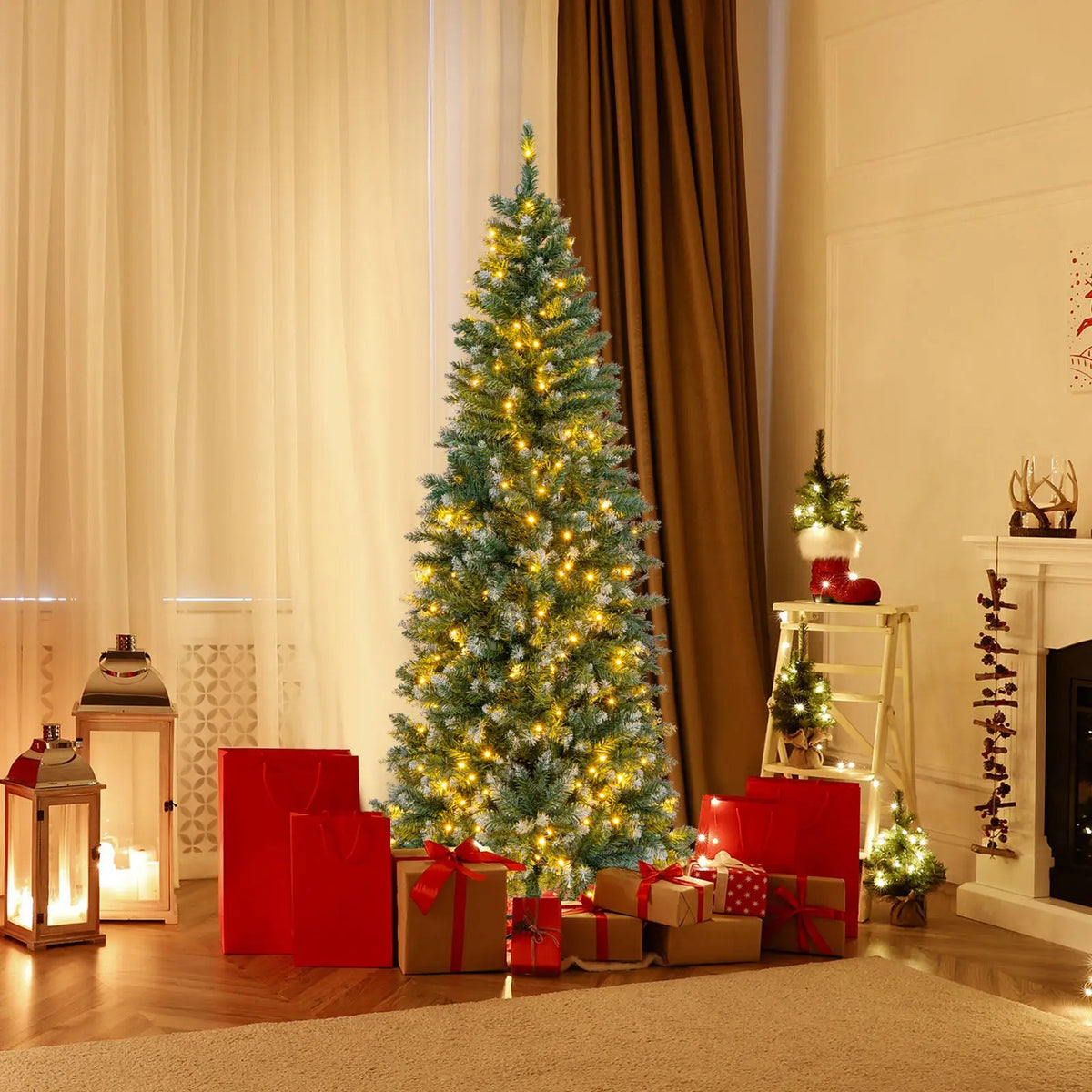 6 Feet Pre-Lit Artificial Christmas Tree with 618 Snowy Branch Tips