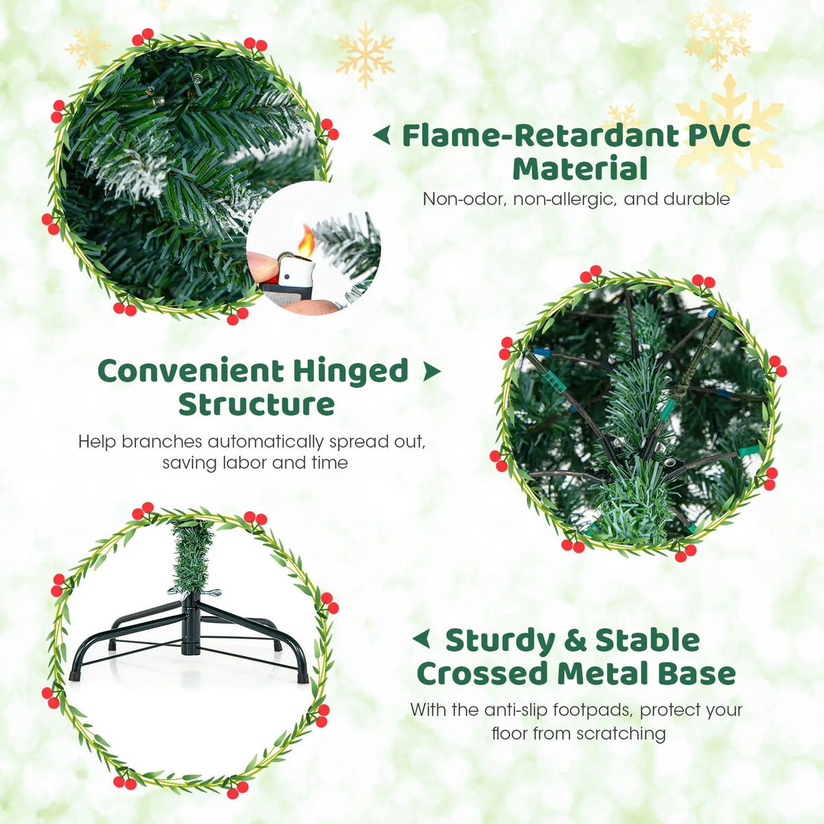6 Feet Pre-Lit Artificial Christmas Tree with 618 Snowy Branch Tips