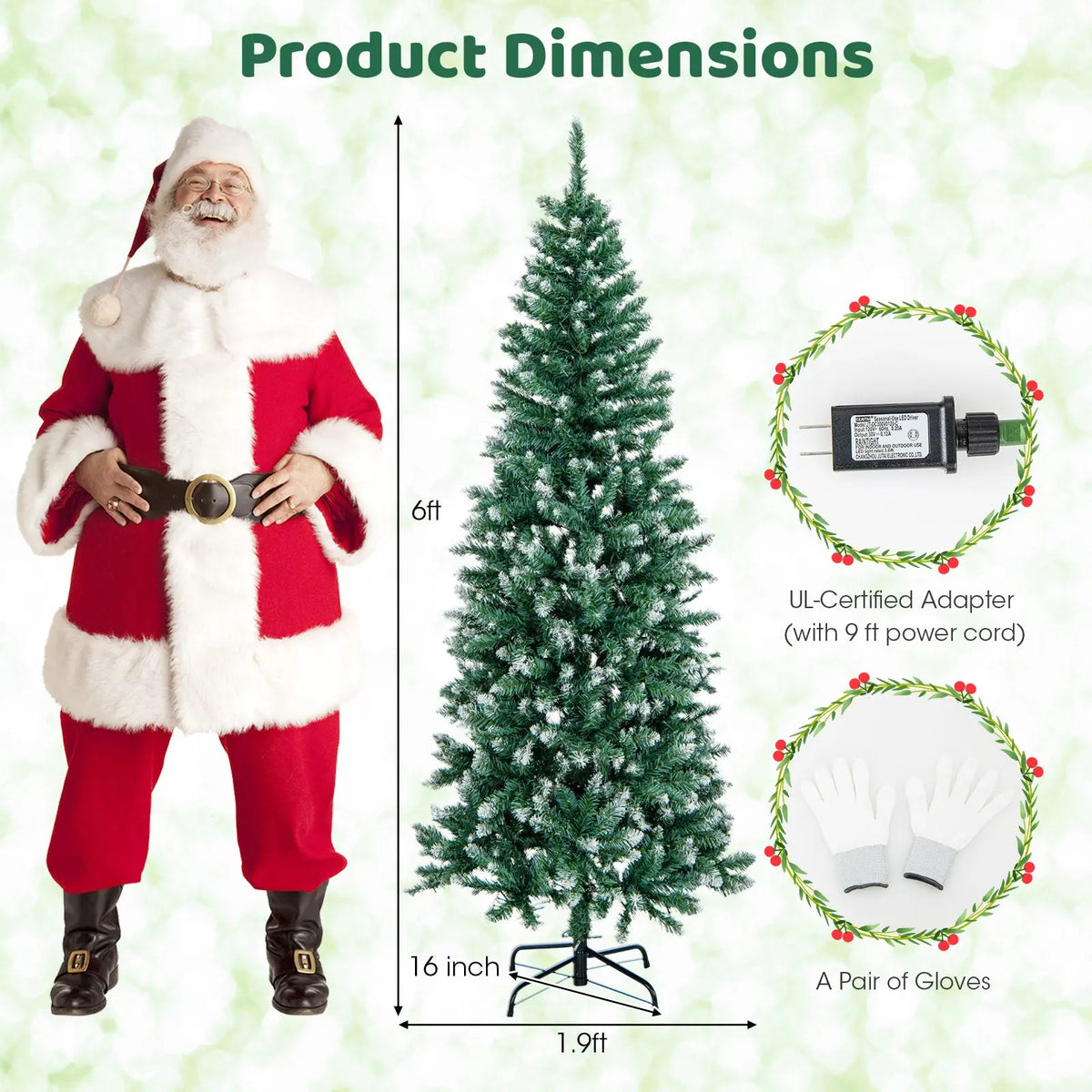 6 Feet Pre-Lit Artificial Christmas Tree with 618 Snowy Branch Tips