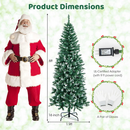 6 Feet Pre-Lit Artificial Christmas Tree with 618 Snowy Branch Tips