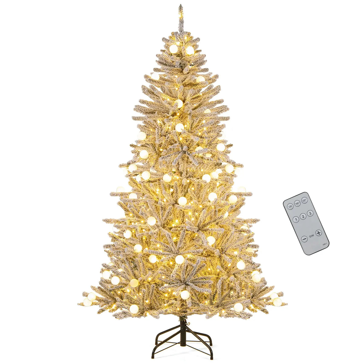 6 Feet Snow-flocked Artificial Christmas Tree Pre-lit Hinged with 81 Sphere Lights and Remote