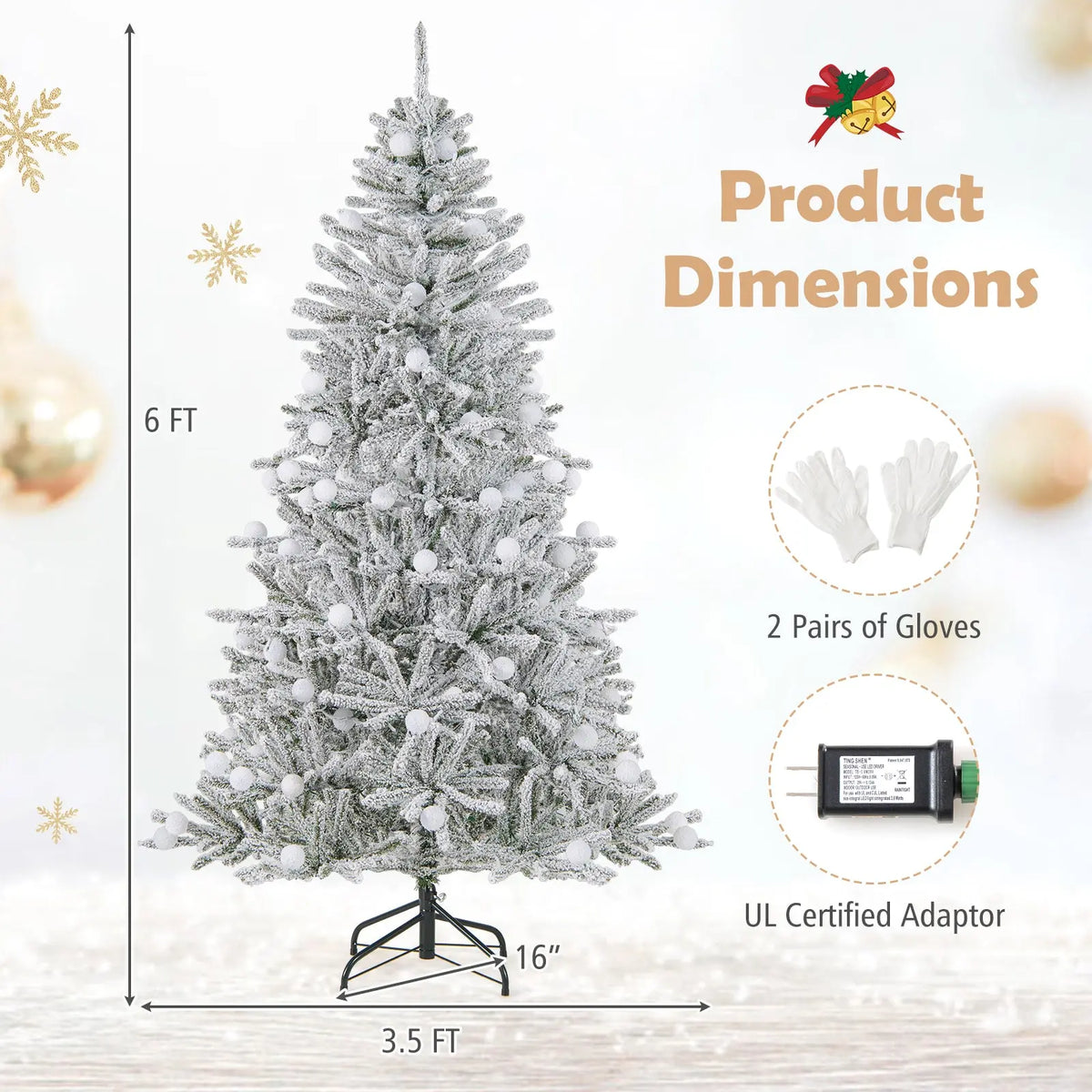 6 Feet Snow-flocked Artificial Christmas Tree Pre-lit Hinged with 81 Sphere Lights and Remote