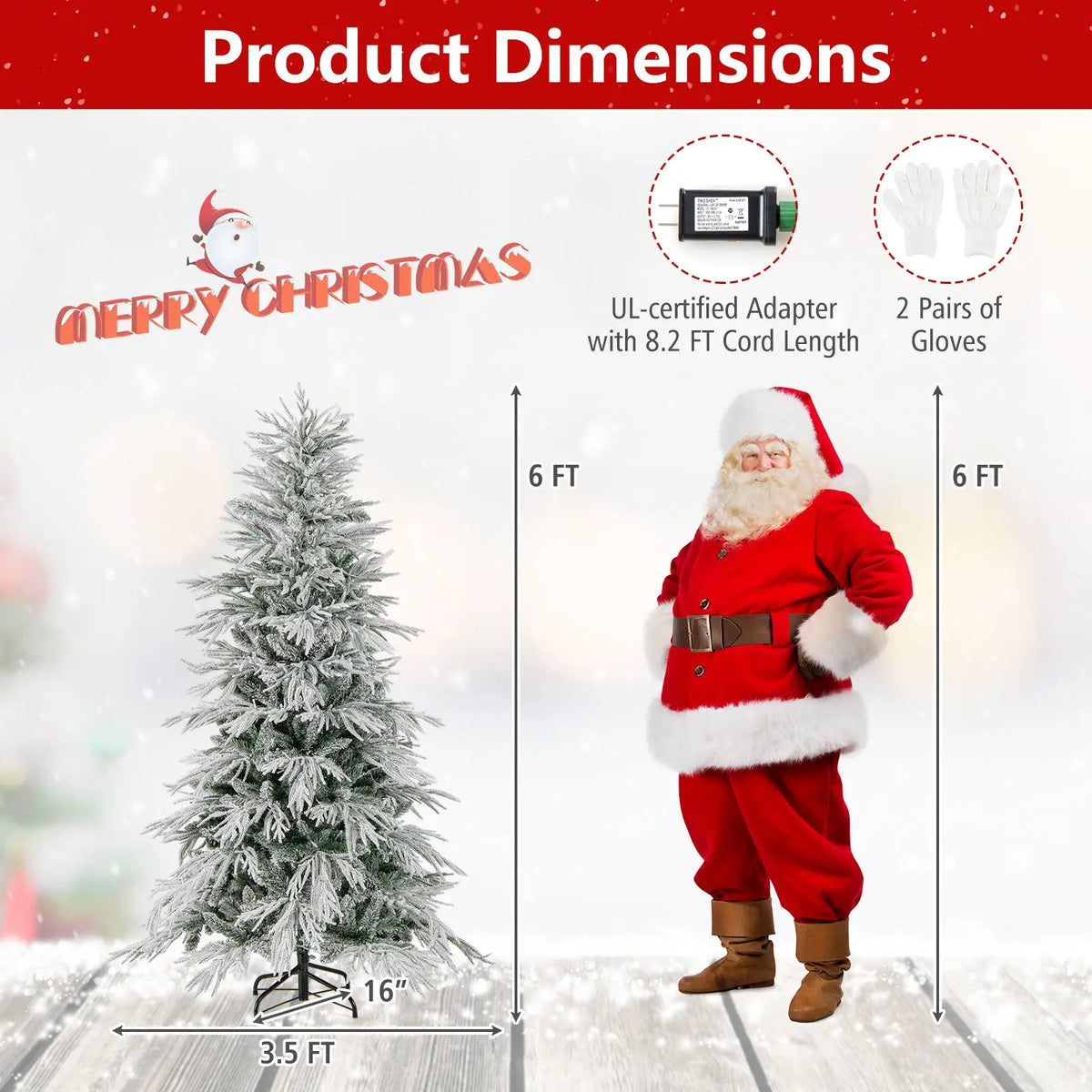 7 Feet Snow-flocked Artificial Christmas Tree Pre-lit Hinged Xmas Tree with Warm White LED Lights