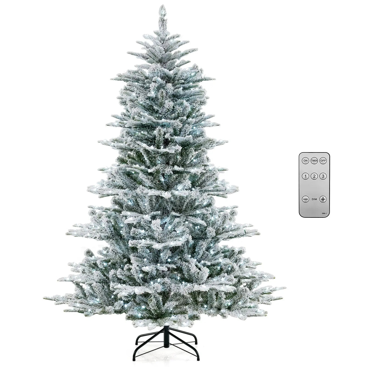 6 Feet Snow Flocked Artificial Christmas Tree with Cool White LED Lights