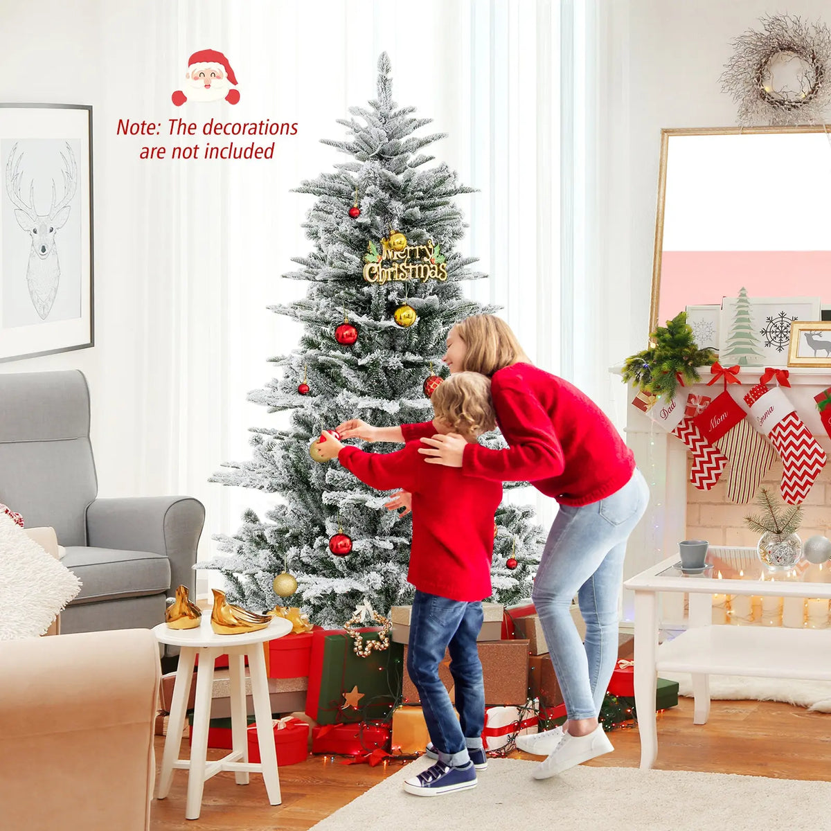 6 Feet Snow Flocked Artificial Christmas Tree with Cool White LED Lights