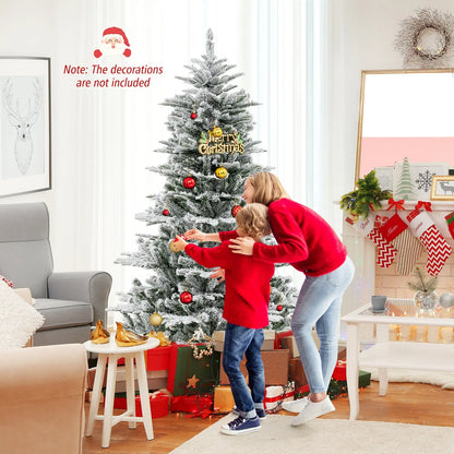6 Feet Snow Flocked Artificial Christmas Tree with Cool White LED Lights