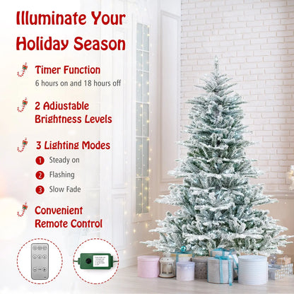 6 Feet Snow Flocked Artificial Christmas Tree with Cool White LED Lights