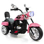 Pink 3-wheel kids motorcycle with chrome headlight and black seat